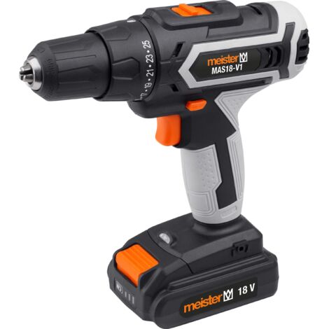 Meister Trapano avvitatore a batteria 18 V, MAS18 V1 – 2,0 Ah – 2 marce – Mandrino a sgancio rapido – 52 Nm coppia/avvitatore a batteria con luce di lavoro a LED/trapano in valigetta / 5451310