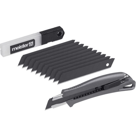 Meister Universalmesser-Set "Black Line" 11-teilig - Abbrechmesser (18 mm) - Mit 10 Ersatzklingen - Extrascharf - Zum Schneiden sämtlicher Materialien - Aus Aluminium / Cutter / Cuttermesser / 9403880