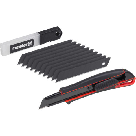 Meister Universalmesser-Set "Black Line" - 11-teilig - Abbrechmesser (18 mm) - Mit 10 Ersatzklingen  - Extrascharf - Zum Schneiden sämtlicher Materialien / Cutter / Cuttermesser / 9403860