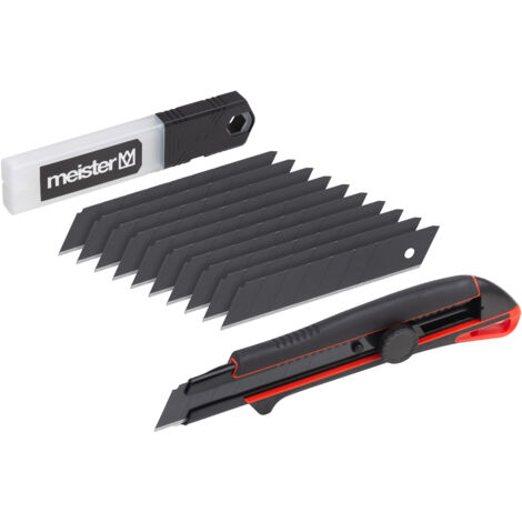 Meister Universalmesser-Set "Black Line" 11-teilig - Abbrechmesser (25 mm) mit Festellrad - Mit 10 Ersatzklingen - Extrascharf - Zum Schneiden sämtlicher Materialien / Cutter / Cuttermesser / 9403870