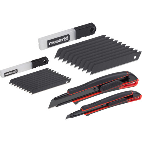 Meister Universalmesser-Set "Black Line" - 22-teilig - Abbrechmesser (18 mm & 9 mm) - Mit je 10 Ersatzklingen - Extrascharf - Zum Schneiden sämtlicher Materialien / Cutter / Cuttermesser / 9403840