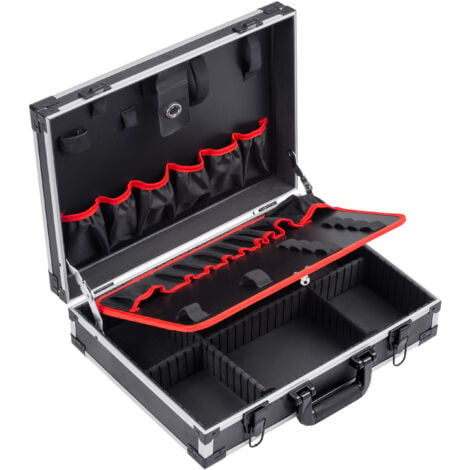 Meister Werkzeugkoffer leer - 460 x 320 x 140 mm - Individuelle Fachaufteilung - 15 Werkzeugtaschen - Mit Gummibändern - 15 kg Tragkraft - Stabiler Alu-Koffer / Werkzeugkiste / Organizer / 9095070