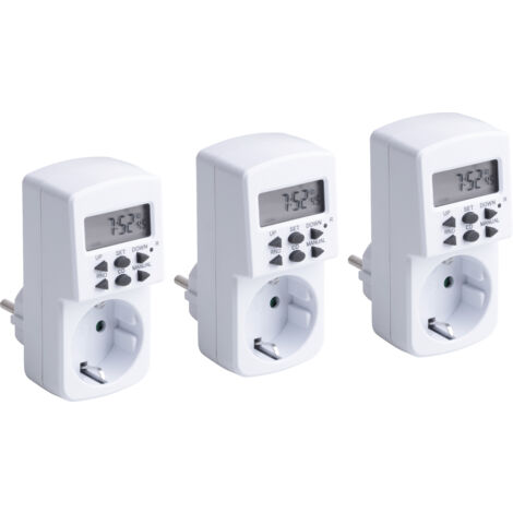 Meister Zeitschaltuhr digital, 1800 W - 3 Stück - Sommer- & Winterzeit - 10 konfigurierbare Programme - Mit Countdown-Funktion & Zufallsgenerator / Timer für Steckdose mit Zufallsschaltung / 7474050