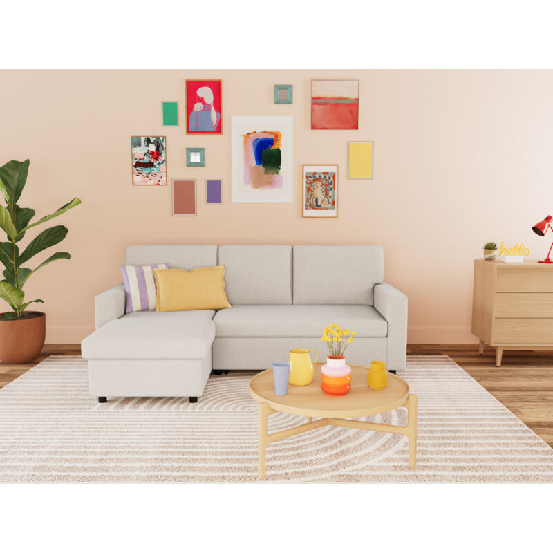 Bestmobilier - Meiya - canapé d'angle réversible 4 places convertible avec coffre en tissu - beige