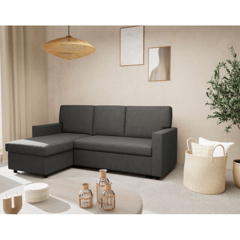Bestmobilier - Meiya - canapé d'angle réversible 4 places convertible avec coffre en tissu