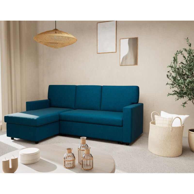 Bestmobilier - Meiya - canapé d'angle réversible 4 places convertible avec coffre en tissu