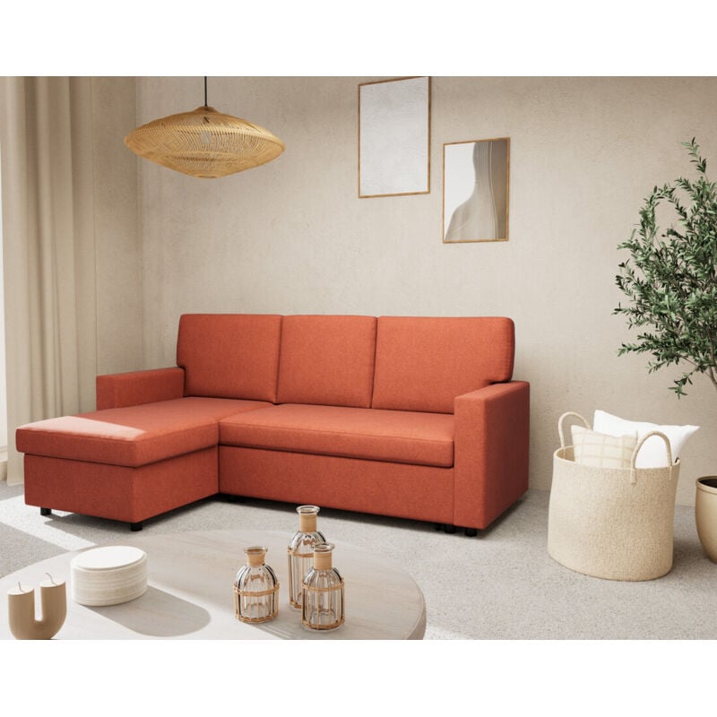 Bestmobilier - Meiya - canapé d'angle réversible 4 places convertible avec coffre en tissu - terracotta