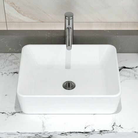 MEJE Lavabo de salle de bain blanc 53 x 42 cm , Bassin d'art suspendu- céramique blanche
