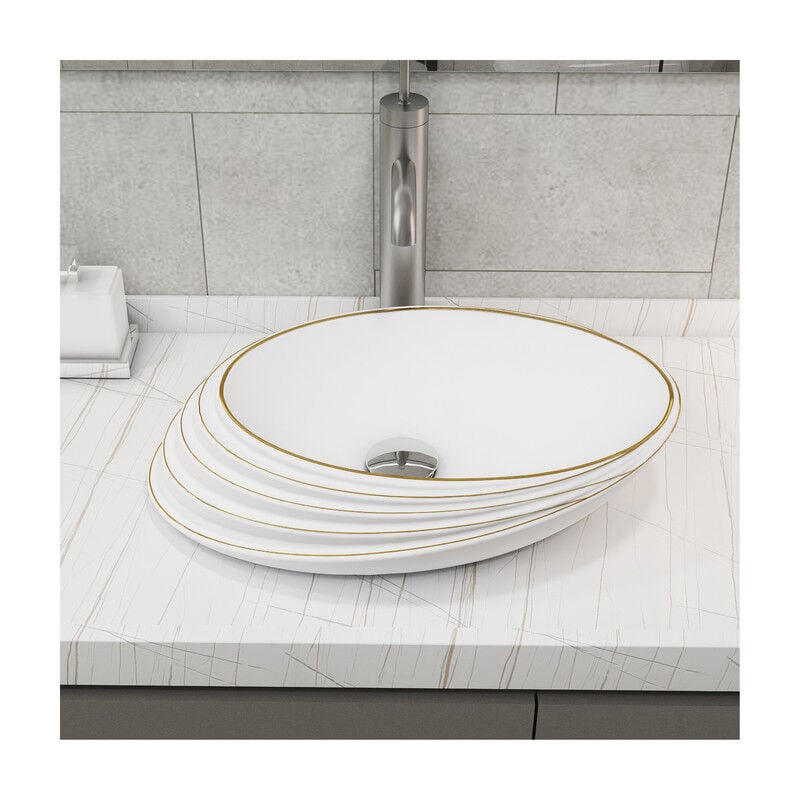 Lavabo en relief de 52,8 x 37,9 x 13,9 cm, design or rose, évier de salle de bain au-dessus du comptoir, lavabo en porcelaine et céramique, lavabo