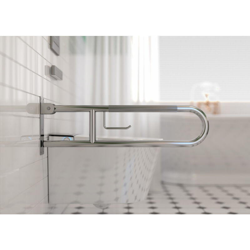 Meje - Poignées de support pour toilettes de 80 cm, en forme de u, antidérapante, en acier inoxydable, pliable, aide à la douche