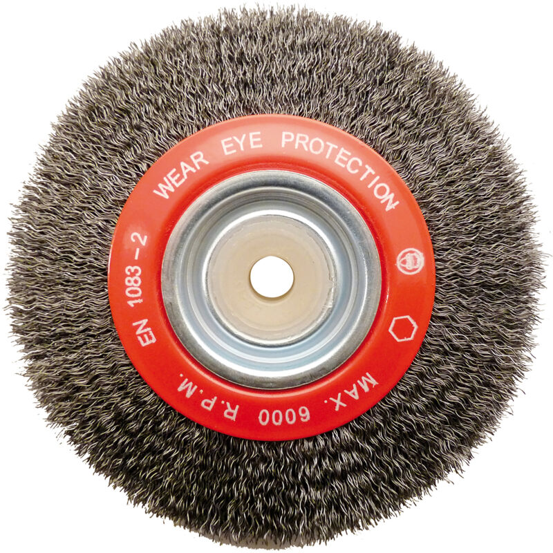 Brosse acier 150x18x32 mm fil 0,35mm Usage Décapage dur , Diamètre 150 mm, Epaisseur du fer 20 mm, Alésage 32 mm, Matière Acier ,