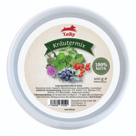 Mélange de plantes à l'aronia et à l'églantier 100 g Pour chiens et chats Antioxydants Soutien hépatique et rénal Protection anticancéreuse Leiky