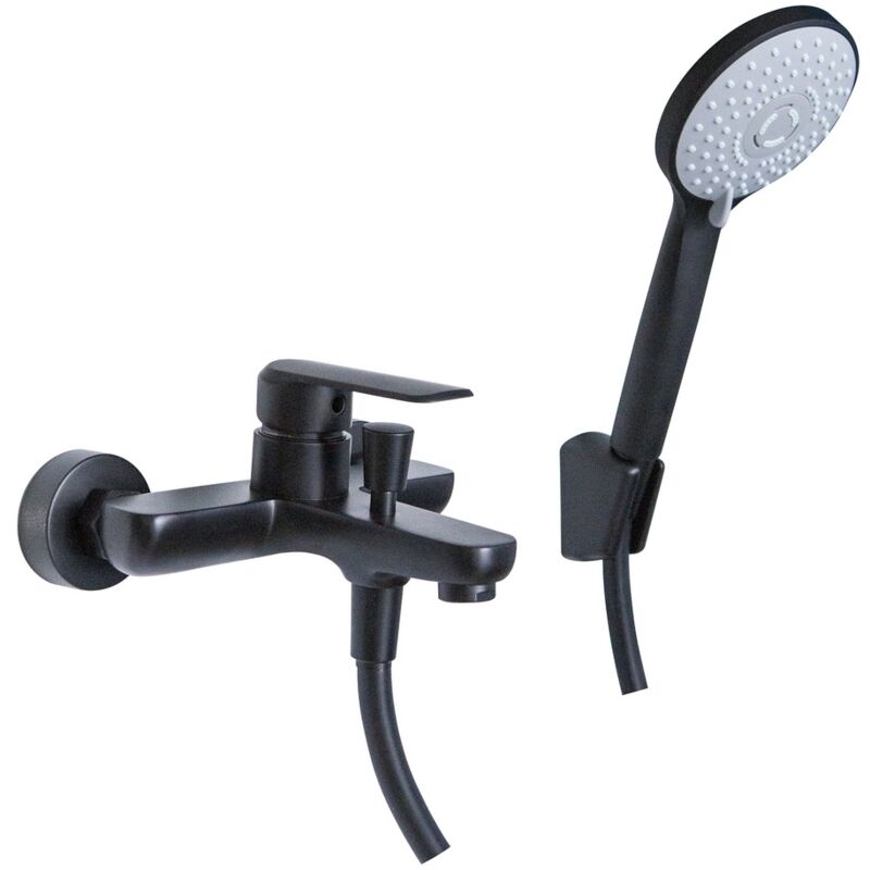 Mélangeur baignoire avec kit douche noir mat avec Levier monocommande mod. Alma