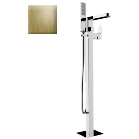Mélangeur bain/douche avec colonnette d'alimentation par le sol et douchette flat one or brossé GILLO - BOSSINI Z00761030