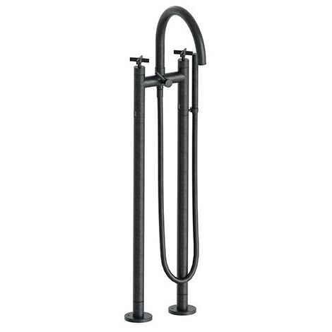 Melangeur Bain Douche Sur Pied Cross Road Chrome Noir Brosse Robinetterie CROSS ROAD - CRISTINA ONDYNA CR10875