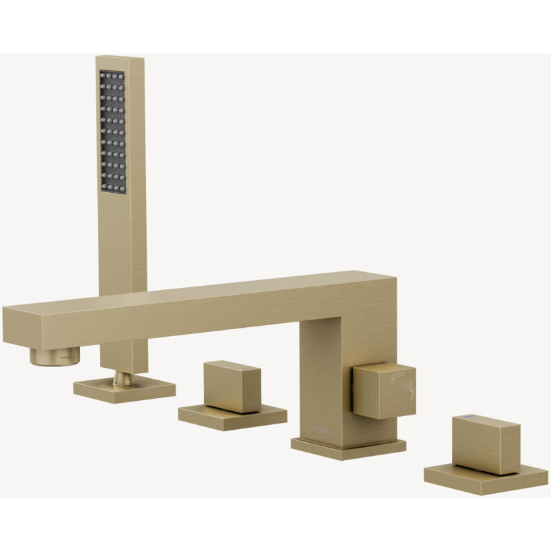 Kroos ® - Robinet mélangeur bain-douche sur plage 4 trous Doré brossé - Sirius