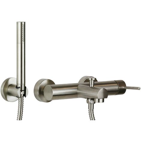 Mélangeur bain extérieur acier brossé Gattoni Easy 2201/22NS  acier inoxydable brossé - Avec set de douche