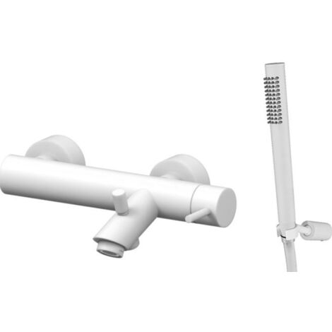 Mélangeur bain externe avec douchette blanc mat Paffoni Light series LIG023BO Laiton - Blanc opaque