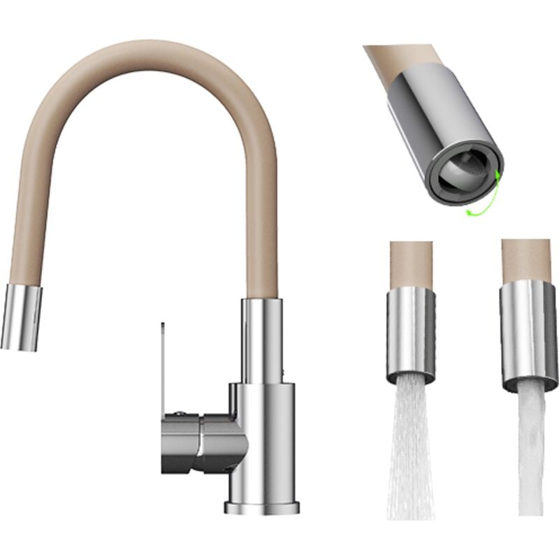 Granitan - Mélangeur de cuisine à bec flexible beige grado plus bec orientable aérateur