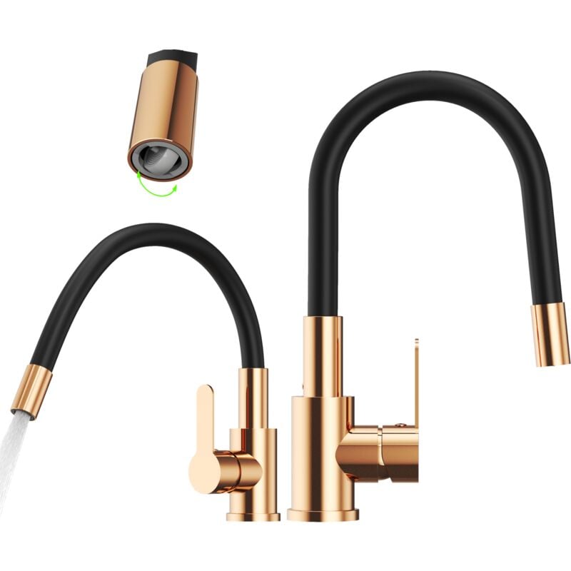 Granitan - Mélangeur de cuisine à bec flexible rosegold grado plus aérateur à bec pivotant