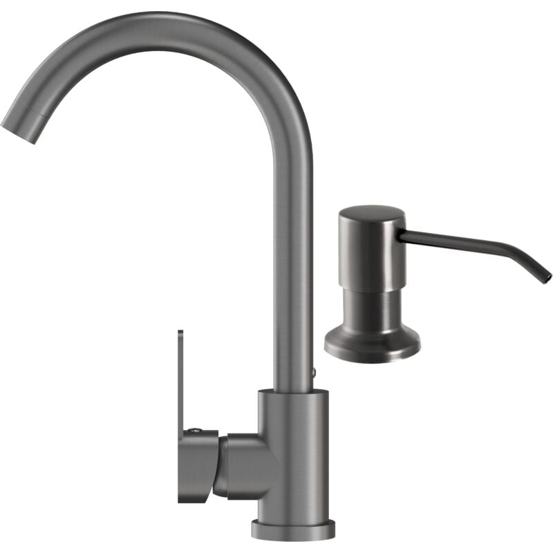 Mélangeur De Cuisine + Distributeur Rond Gun Grey Metallic Robinet Prestige Évier