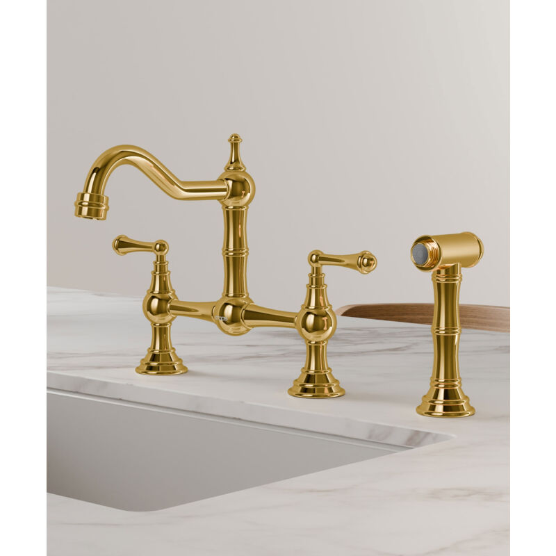 Kroos ® - Robinet mélangeur d'évier et douchette style rétro - Doré