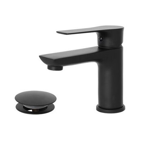 Mélangeur de lavabo en acier inoxydable série FLAT noir mat
