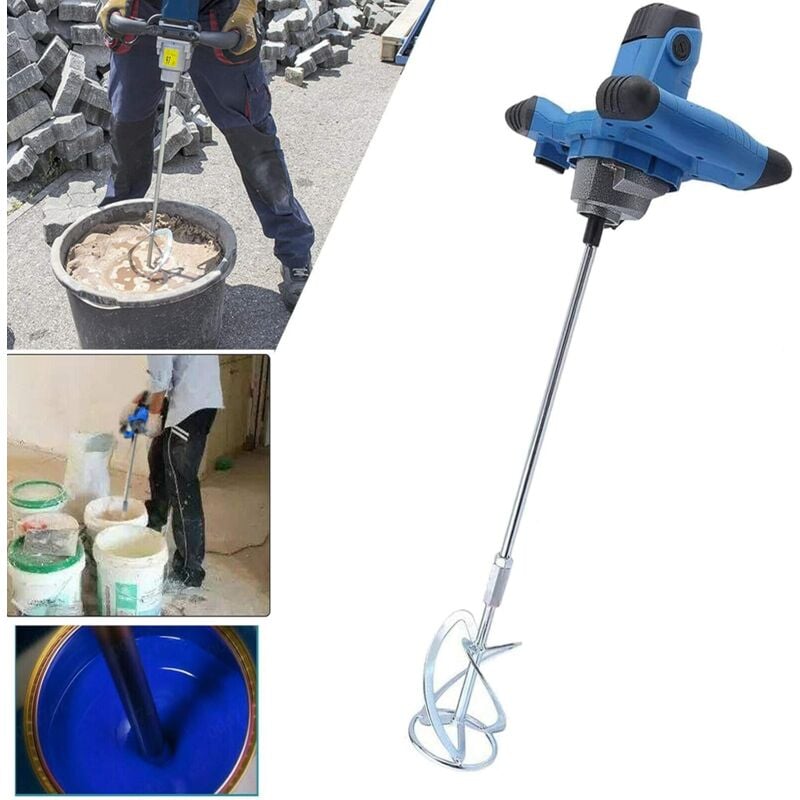 Mélangeur de Mortier à main 2600W, Malaxeur Électrique de Béton Réglable à 6 Vitesses, 0-1500 tr/min, M14 Barre Spirale Chromée, pour Mélanger la