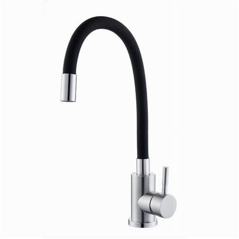 Mélangeur De Robinet Cuisine évier Flexible En Acier Satiné Noir 52687 En Acier