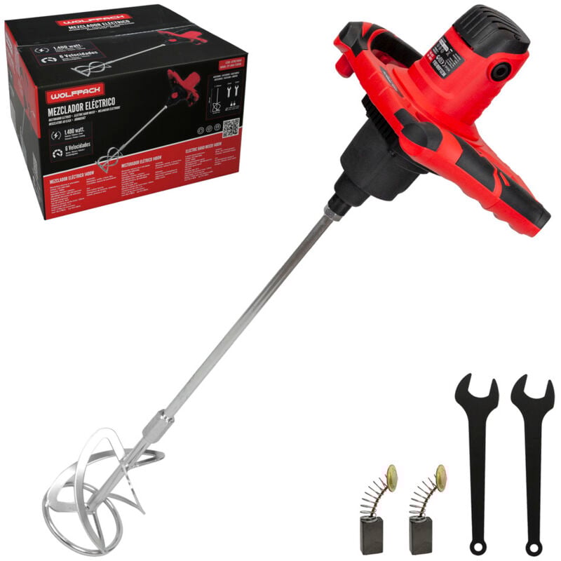 Mélangeur électrique 6 vitesses avec variateur de puissance (1400W 230V) et connecteur rapide et M14, noir et rouge