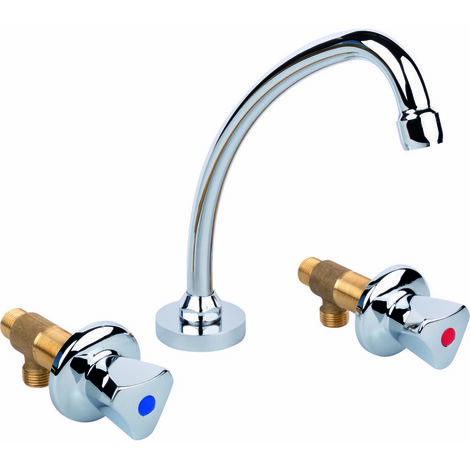 Mélangeur évier 3 trous – Hauteur sous bec 180 mm – Filetage 1/2' – Angle 17° – Portée 200 mm pour remplissage pratique – Rei Tregi