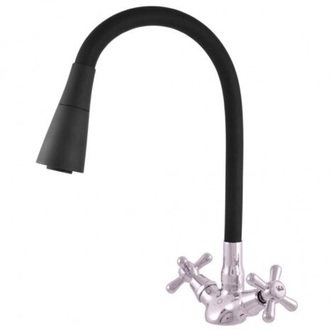 Mélangeur évier flexible à mémoire de forme noir MORAVA RETRO en laiton