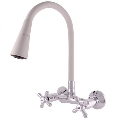 Mélangeur évier mural flexible à mémoire de forme blanc MORAVA RETRO en laiton chromé