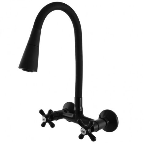 Mélangeur évier mural flexible à mémoire de forme MORAVA RETRO laiton noir mat