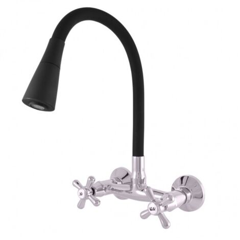 Mélangeur évier mural flexible à mémoire de forme noir MORAVA RETRO en laiton chromé