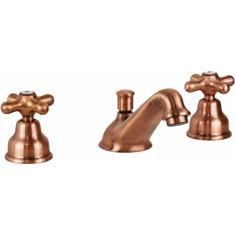 Robinet de lavabo trois trous couleur cuivre avec bec bas Paffoni Iris IRV058RM Cuivre - Iris - Vidage automatique 1'1/4
