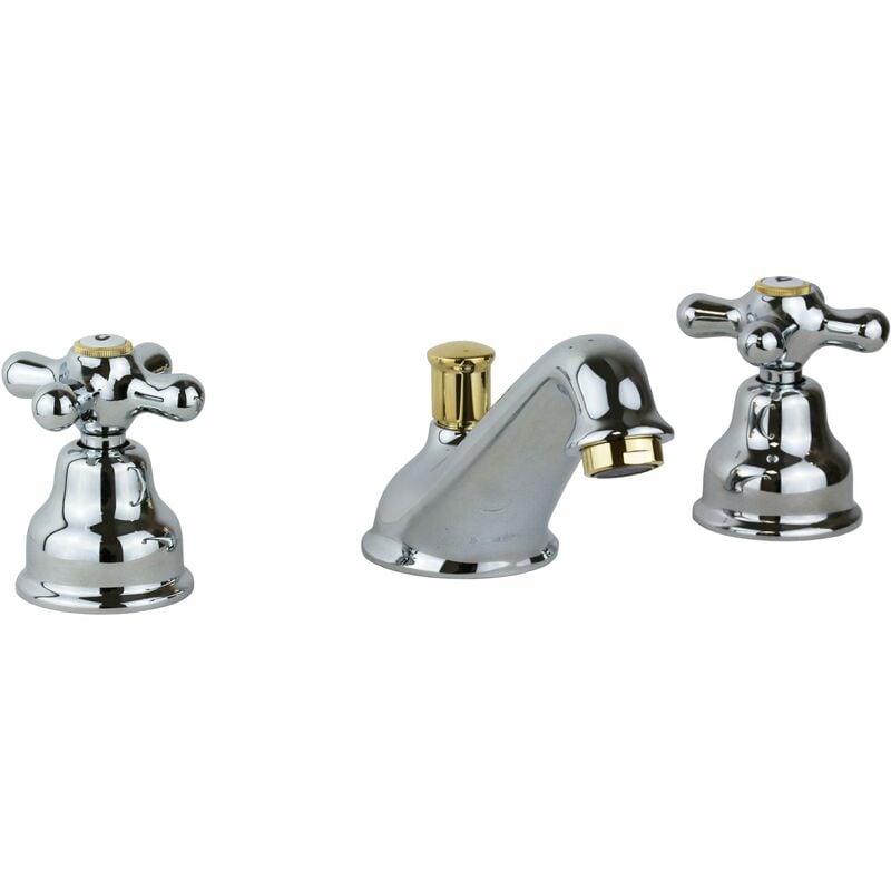 Robinet de lavabo à trois trous de couleur chrome-or avec bec bas Paffoni Iris IRV058CO chromè-or - Iris - Vidage automatique 1'1/4