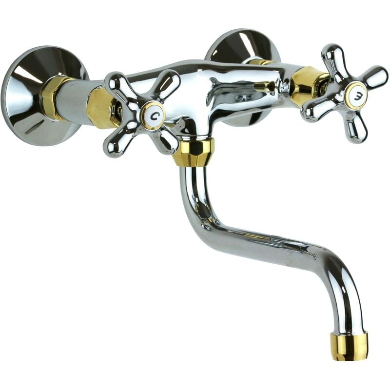 Robinet d'évier de cuisine mural à double levier de couleur chrome-or Paffoni iris IRV161CO chromè-or - Iris