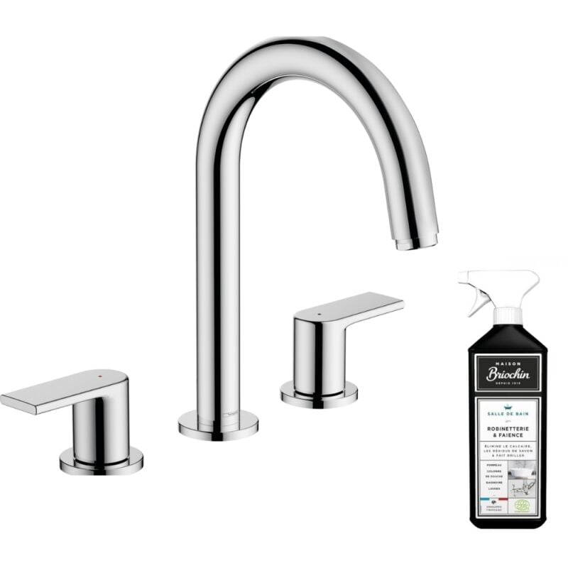 Mélangeur lavabo Hansgrohe 3 trous avec tirette et vidage chrome + nettoyant Briochin