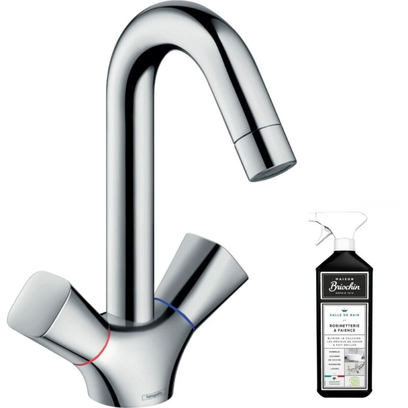 Mélangeur lavabo Hansgrohe avec tirette et vidage chrome + nettoyant Briochin