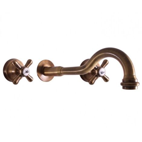 Mélangeur lavabo mural rétro 3 trous MORAVA en laiton bronze