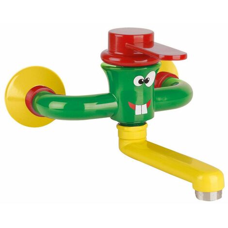 Mélangeur lavabo mural série KIDS avec mitigeur monocommande à disque céramique Idral 01221  Laiton - Vert, rouge et jaune