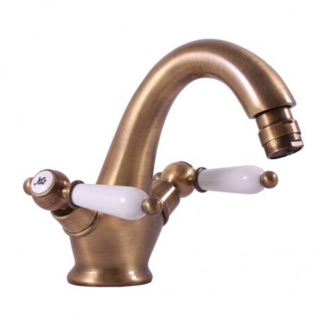 Mélangeur lavabo rétro MORAVA en bronze poignée en céramique avec siphon