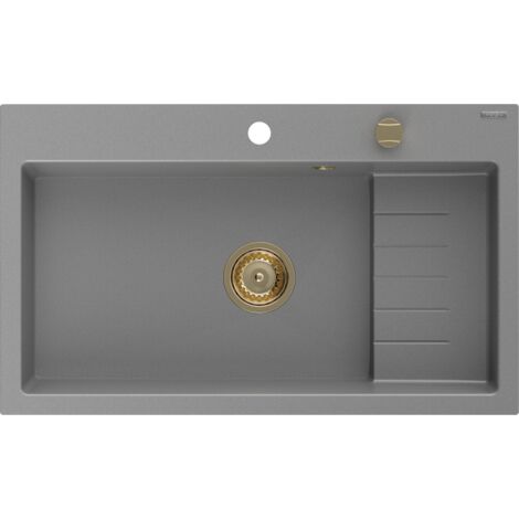 Mélangeur Mexen Omar évier de cuisine en granit à 1 bac 800 x 480 mm, gris, siphon doré - 6520801005-71-G