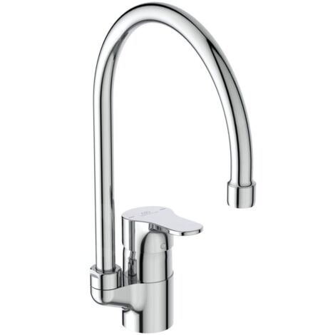 Ideal Standard – Mitigeur d’évier chrome – Bec pivotant 200mm – Système EasyFix – Cartouche céramique FirmaFlow – Raccord G 3/8’’ – BC844AA