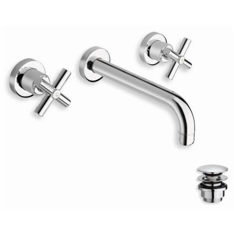MELANGEUR POUR LAVABO EXECUTIVE MURAL SMALL 3 TROUS CHROME + Vidage SANS MECANISME - CRISTINA ONDYNA EV24251