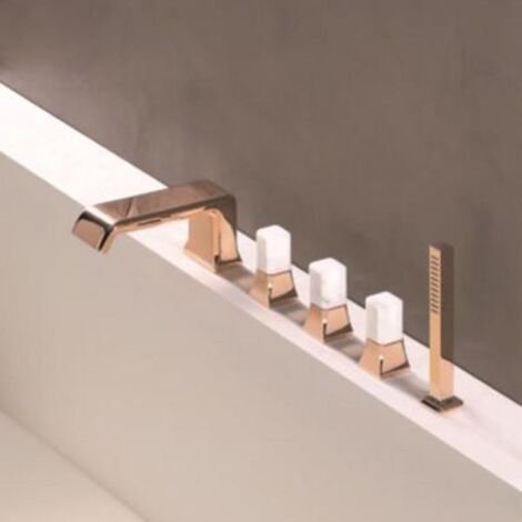 Mélangeur sur gorge 5 trous pour bain/douche ITALY Or rose et poignée Calacatta brillant - CRISTINA ONDYNA IT12146PCC