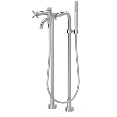 Mélangeur sur pied pour baignoire et douche avec 2 colonnes verticales Chrome - TRES 28319401