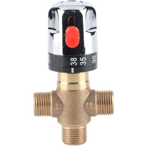 Mélangeur Thermostatique, laiton massif à 3 voies Robinet de réglage de la température pour système de douche pour lavabo Cuisine Salle de bain Toilette G1/2 35-45℃ 15mm