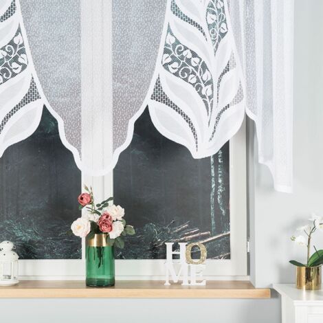 MELANIA - Rideau jacquard prêt-à-poser avec découpe en bas - 250x120 cm - blanc